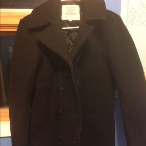 Black wool military pea coat